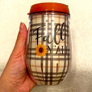 🆕GIFT CRAFT: It’s Fall Y’all!! Plastic, Plaid PortableWine Tumbler 11.5 oz
